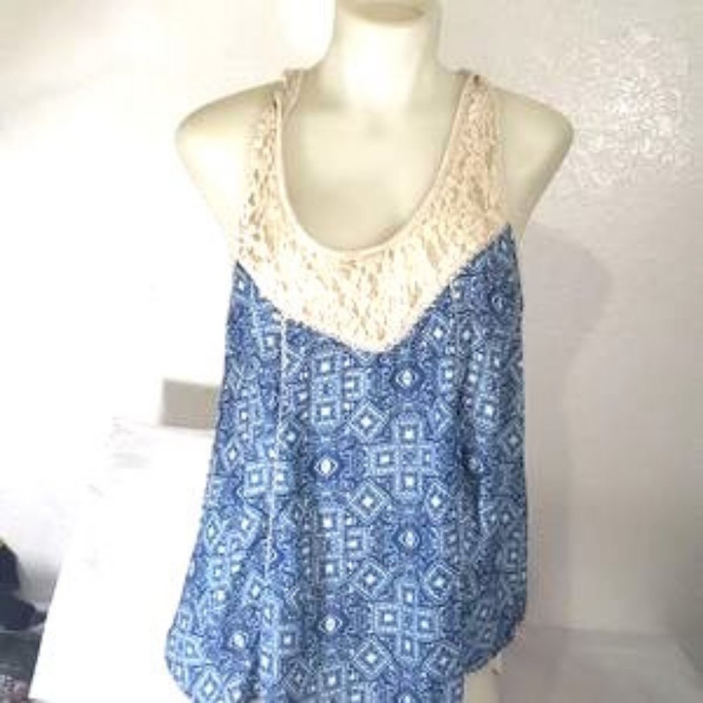 Blue Print Tank Top Large